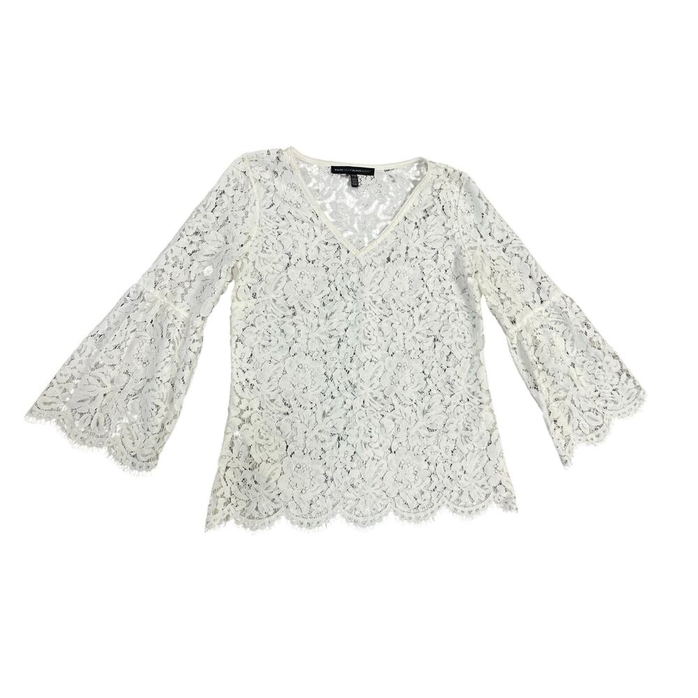 Floral Sheer Lace‎ Flared Long Sleeve  Shirt Women Size XXS Fairy Cottage Chic